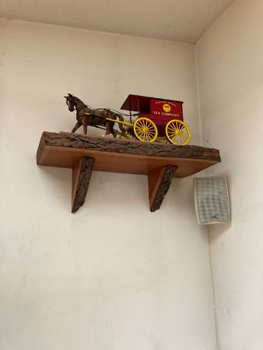 TOY HORSE WITH AD VERTISING WAGON