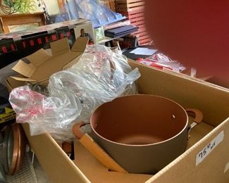 SET OF PANS COPPER LINED  NEW IN THE SHIPPING BOX