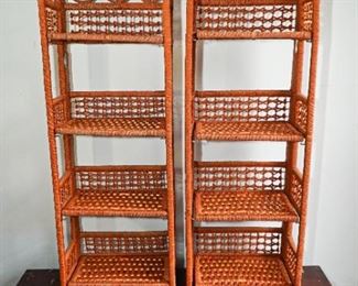 2 rattan folding shelf units