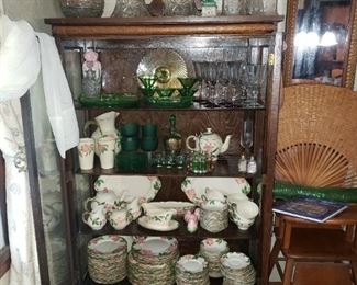 Cabinet full of Blue Ridge pottery & other misc glass