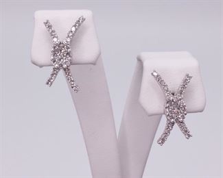 Classy ~.60 Carat Diamond "X" Kiss Estate Earrings in 14k White Gold
