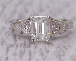 Couture 1.00+ Carat Emerald Cut Diamond Ring in 14k Gold With Original Papers
