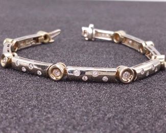 1.00 Carat Designer Styled Bezel Set Diamond and 14k Gold Bracelet
