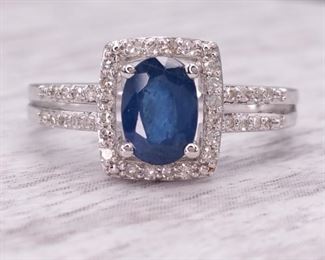 Natural Blue Sapphire and Diamond Halo Ring in 14k Gold; $2,850 Retail
