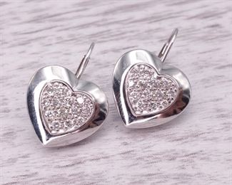 Diamond Heart Center Cluster Drop Earrings in 14k Gold
