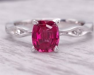 Bright Raspberry Rubellite and Diamond Estate Ring in 14k Gold
