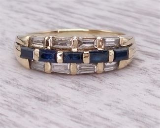 1.30 Carat Triple Layer Blue Sapphire and Diamond Ring in 14k Gold
