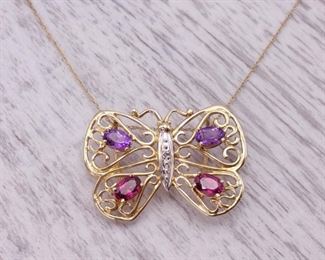 *Amethyst and Garnet Butterfly Slide Pendant in 14k Gold
