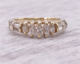 1/2 Carat Marquise and Baguette Diamond Cut Ring in 14k Gold
