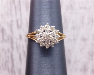 Floral Shaped Diamond Cluster Yellow Gold Ring
