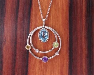 Double Halo Multi-Gem and Diamond Estate Necklace
