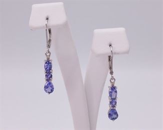 Triple Stone Tanzanite Drop Earrings

