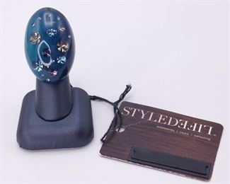 Signed Teal Acrylic Statement Ring With Multicolor Rhinestones
