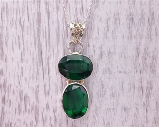 Double Drop Oval Chrome Diopside (Green Tourmaline) Pendant
