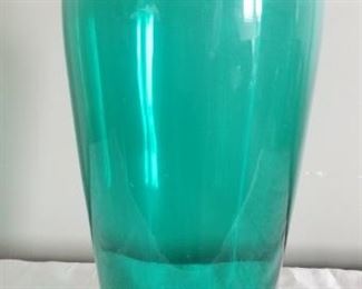 Vintage Large Flower Vase Crown Corning Italy Emerald Green Hand Blown Art Glass                                                          S-36
