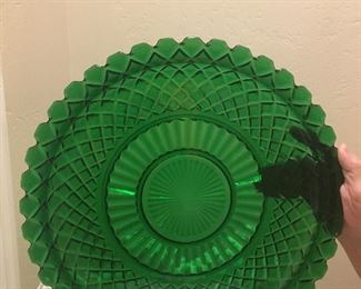 Anchor Hocking Waterford Waffle Chop Plate 14" Emerald Green 