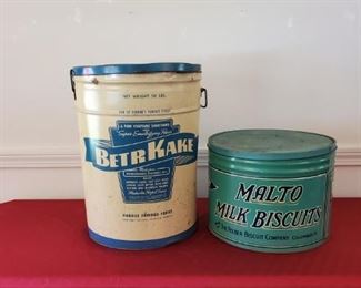 Antique Better Kake and Antique Malto Biscuits Advertising Tins