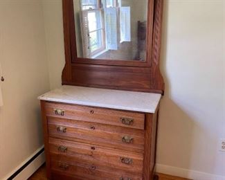 Antique Marble Top Dresser and Mirror