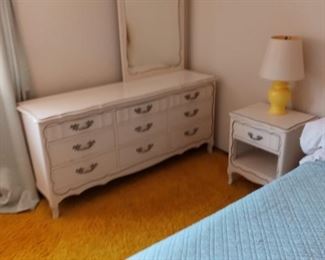 Girls French provincial bedroom set.  Yellow table lamp.  Part of a set including desk with hutch, desk chair, dresser with mirror, headboard, and two nightstands.  Table lamp may be purchased separately. 