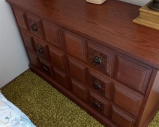 Boys Mediterranean bedroom set.  Includes dresser, desk with hutch, desk chair, headboard, and night stand.  Table lamps sold separately.  Clock radio not included.
