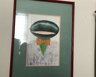 https://www.ebay.com/itm/114855430416 PR1079: Gene Meyer's Water Color Melon Head with Bow Tie Portrait Local Estate S Buy-It-Now $99.99