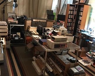 Room full of electronics, ham radio, and more