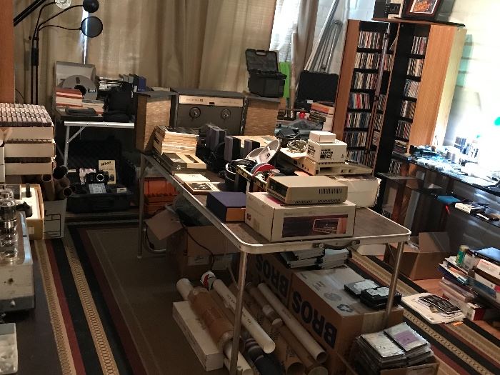 Room full of electronics, ham radio, and more