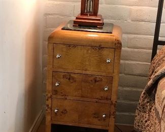 One of a pair of Deco Burled Walnut night stands - marble tops!!
