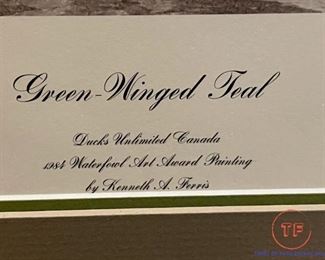 Limited Edition Signed Lithograph DUCKS UNLIMITED "Green-Winged Teal" by KENNETH FERRIS