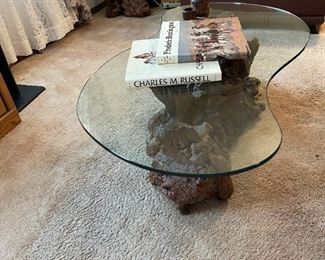 Large BURLWOOD Based Glass Topped Coffee Table