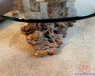 Large BURLWOOD Based Glass Topped Coffee Table