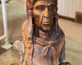 Signed Wood Indian Sculpture