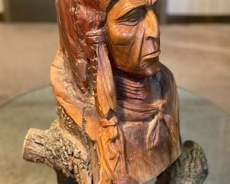 Signed Wood Indian Sculpture