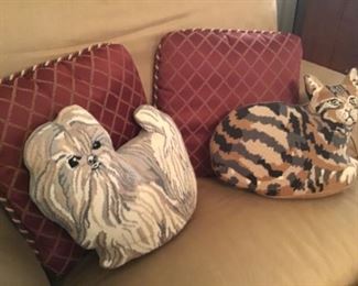 Needlepoint Cat and Dog Pillows
