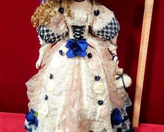#123 - Victorian Porcelain Doll - over 36" tall, gorgeous dress and undergarments, no chips or cracks - $180