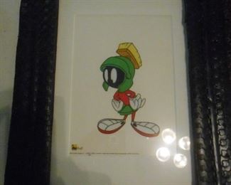 Looney Tunes cell in a woven leather frame