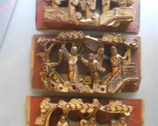 3 sections of Asian priests on wood
