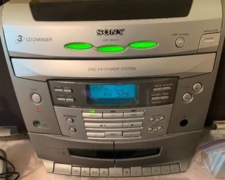 Sony three CD changer, AM/FM radio, Cassette tape player