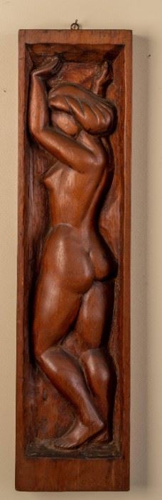 Stephen Colgate Howard Carved Wooden Plaque Nude