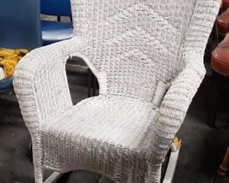 White Wicker Rocking Chair (1 leg needs repair in back but still rocks) $150 