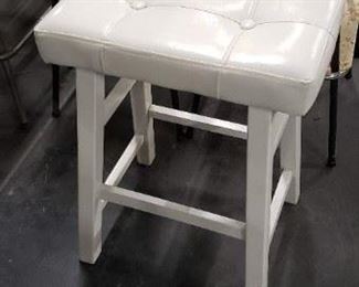 Small White Painted Wood Rectangular Padded Seat Stool $45 