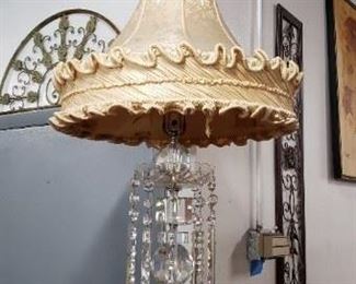 Antique Crystal Lamp with Original Shade (Shade is torn) WAS $395 NOW $350