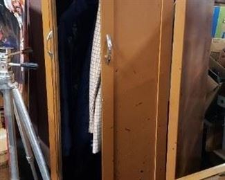Vintage Storage Wood Coat & Clothes Closet with Rod & Top Shelf $195 