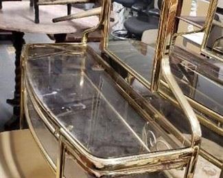 Vintage Brass & Glass Vanity Table With Mirror & Bench (2 available) $250 ea for choice