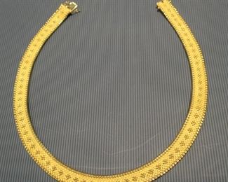 Necklace, 17"  - Signed Caplain Paris, 53.8 grams, Marked .750 (18k), Cabachon sapphire clasp release.