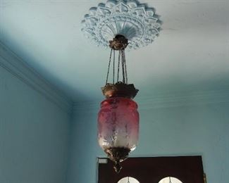 Cranberry hanging oil lamp