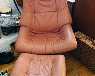 Ekornes Leather Chair with Ottoman 