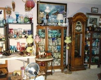 The china cabinets  are just packed full for a sale at a later date
