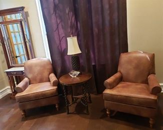 2 Matching Leather Chairs
Side Table and Lamp