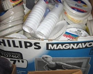 Large box of paper plates etc.